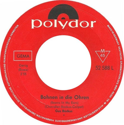 Gus Backus - Bohnen In Die Ohren Vinyl Singles Vinyl Zeer Goed / Hoesje Generic "VINYLSINGLES.NL"