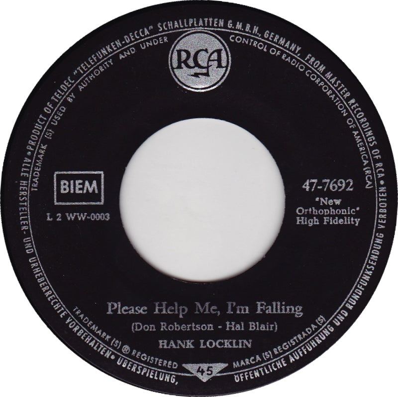 Hank Locklin - Please Help Me, I'm Falling Vinyl Singles Vinyl Zeer Goed / Hoesje Generic "VINYLSINGLES.NL"