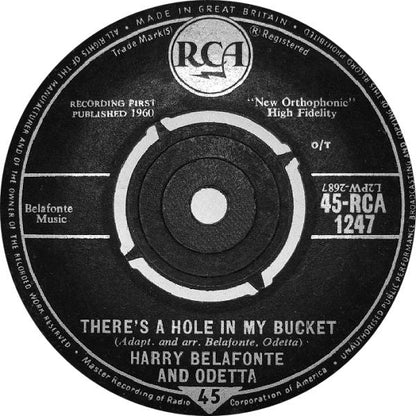 Harry Belafonte - There's A Hole In My Bucket Vinyl Singles Vinyl Zeer Goed / Hoesje Generic "VINYLSINGLES.NL"