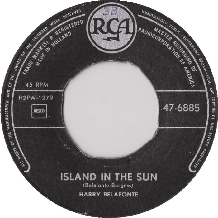 Harry Belafonte - Island In The Sun (B-Keus) Vinyl Singles Vinyl (G) <br> Hoes (F) "VINYLSINGLES.NL"