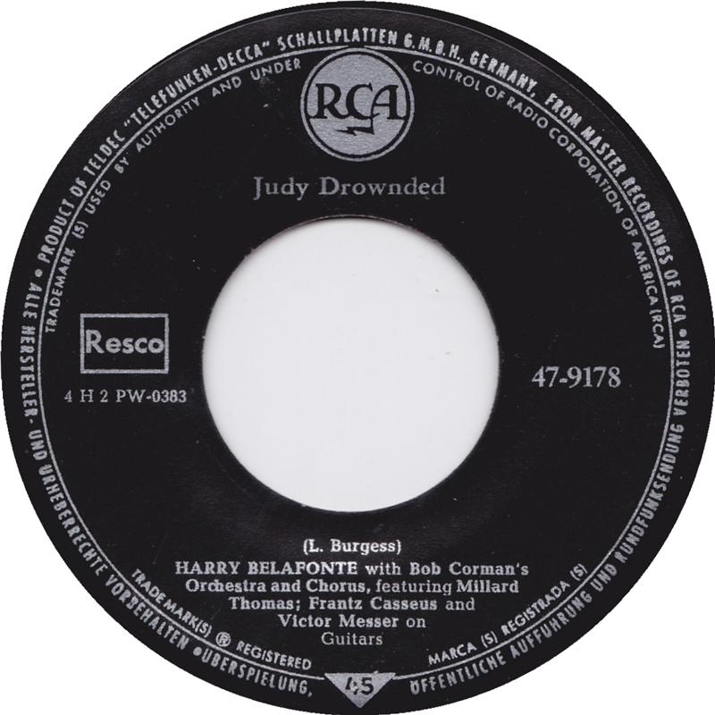 Harry Belafonte - Judy Drownded Vinyl Singles Vinyl Zeer Goed / Hoesje Generic "VINYLSINGLES.NL"