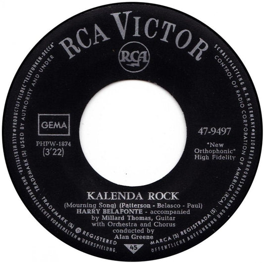 Harry Belafonte - Kalenda Rock Vinyl Singles Vinyl Zeer Goed / Hoesje Goed "VINYLSINGLES.NL"