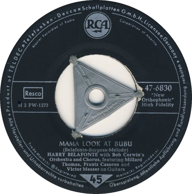 Harry Belafonte - Mama Look At Bubu Vinyl Singles Vinyl Zeer Goed / Hoesje Goed "VINYLSINGLES.NL"