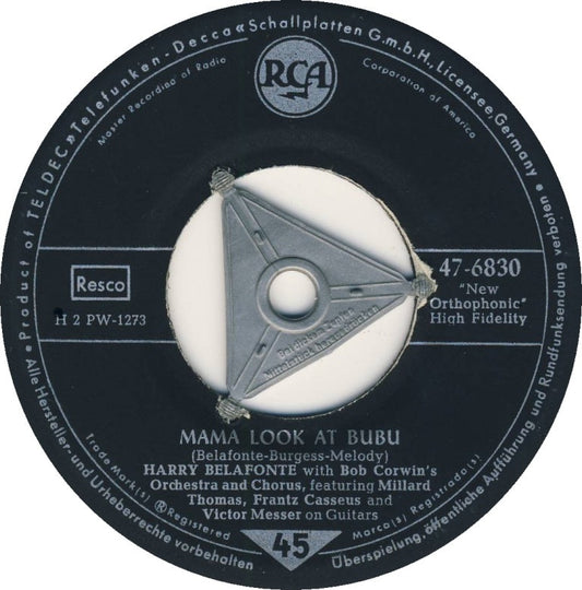 Harry Belafonte - Mama Look At Bubu Vinyl Singles Vinyl Zeer Goed / Hoesje Goed "VINYLSINGLES.NL"