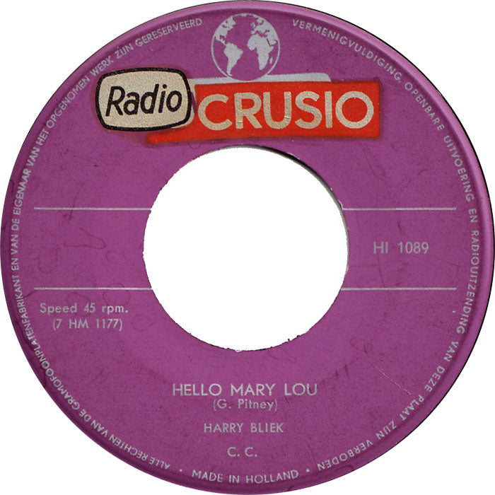 Harry Bliek - Hello Mary Lou Vinyl Singles Vinyl Zeer Goed / Hoesje Goed "VINYLSINGLES.NL"