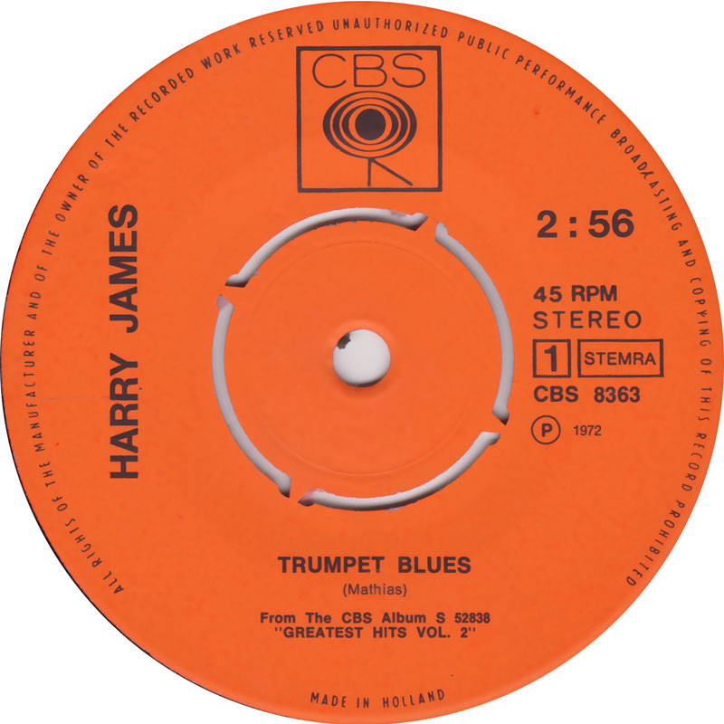 Harry James - Trumpet Blues Vinyl Singles Vinyl Zeer Goed / Hoesje Goed "VINYLSINGLES.NL"