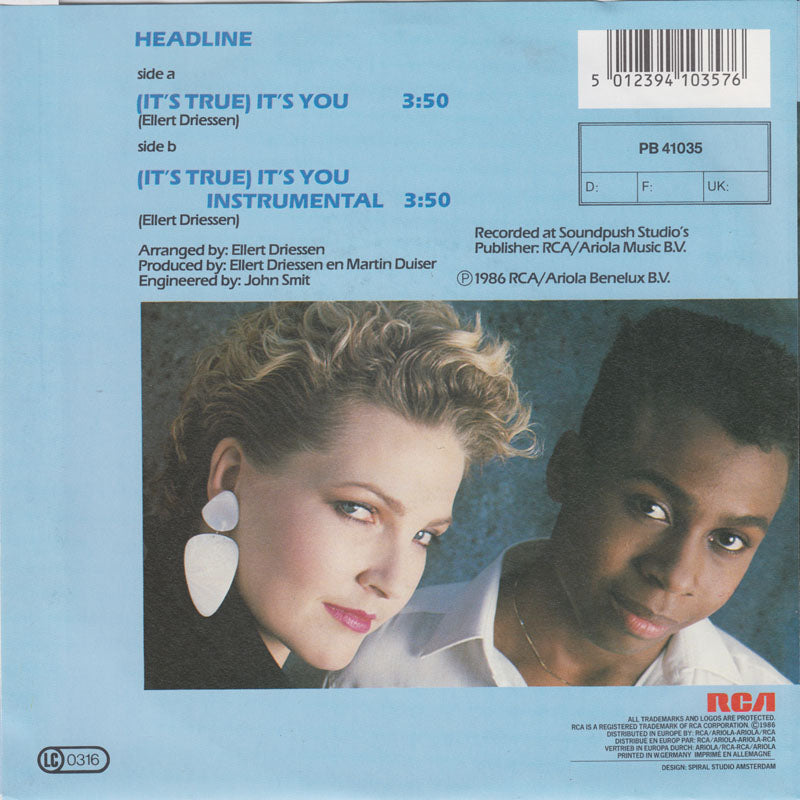 Headline - (It's True) It's You Vinyl Singles Vinyl Zeer Goed / Hoesje Goed "VINYLSINGLES.NL"
