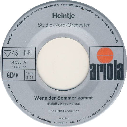 Heintje - Deine Tränen Sind Auch Meine Vinyl Singles Vinyl Zeer Goed / Hoesje Generic "VINYLSINGLES.NL"