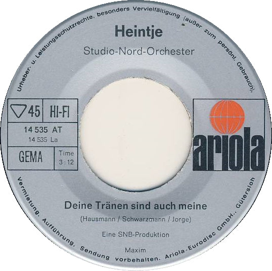 Heintje - Deine Tränen Sind Auch Meine Vinyl Singles Vinyl Zeer Goed / Hoesje Generic "VINYLSINGLES.NL"