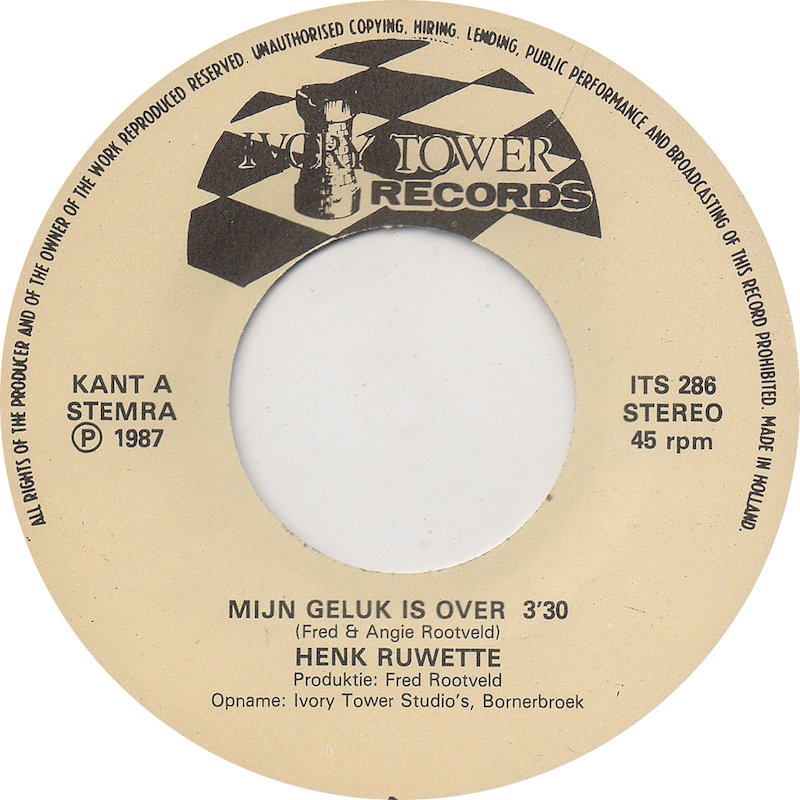 Henk Ruwette - Mijn Geluk is Over Vinyl Singles Vinyl Zeer Goed / Hoesje Goed "VINYLSINGLES.NL"