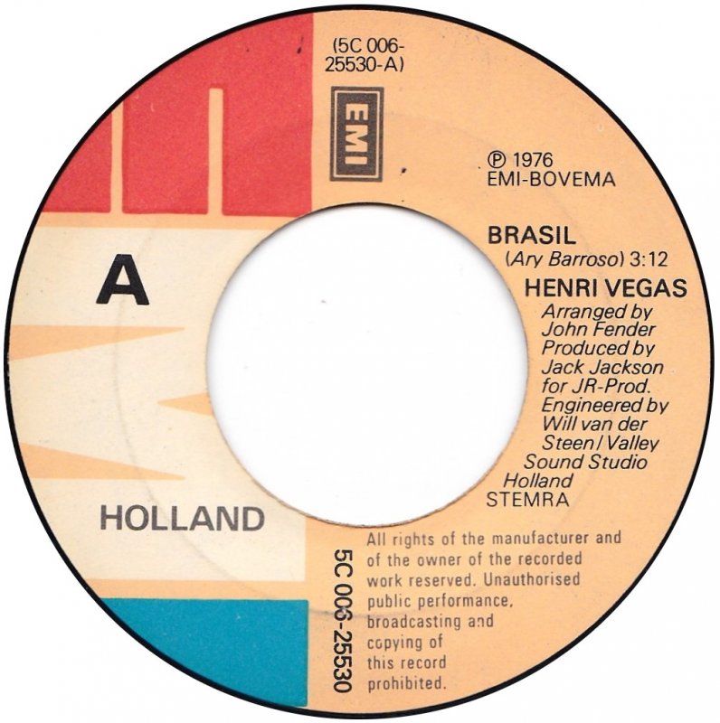 Henri Vegas - Brasil Vinyl Singles Vinyl Zeer Goed / Hoesje Goed "VINYLSINGLES.NL"