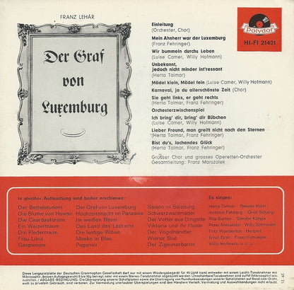 Herta Talmar, Luise Camer, Franz Fehringer, Willy Hofmann - Der Graf Von Luxemburg Vinyl Singles Vinyl Zeer Goed / Hoesje Goed "VINYLSINGLES.NL"