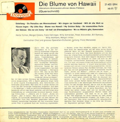 Herta Talmar, Margot Eskens - Die Blume Von Hawaii 14458 Vinyl Singles EP Vinyl Zeer Goed / Hoesje Goed "VINYLSINGLES.NL"