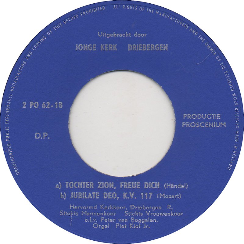 Hervormd Kerkkoor Driebergen, Stichts Mannenkoor - Tochter Zion, Freue Dich Vinyl Singles EP Vinyl Zeer Goed / Hoesje Goed "VINYLSINGLES.NL"