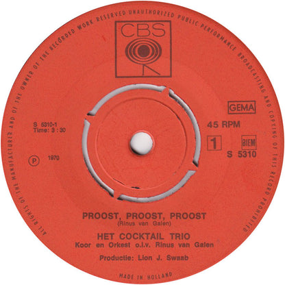 Cocktail Trio - Proost, Proost, Proost! 35137 Vinyl Singles Vinyl Zeer Goed / Hoesje Goed "VINYLSINGLES.NL"