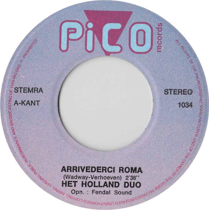 Holland-Duo - Arrivederci Roma 03682 Vinyl Singles Vinyl Zeer Goed / Hoesje Goed "VINYLSINGLES.NL"