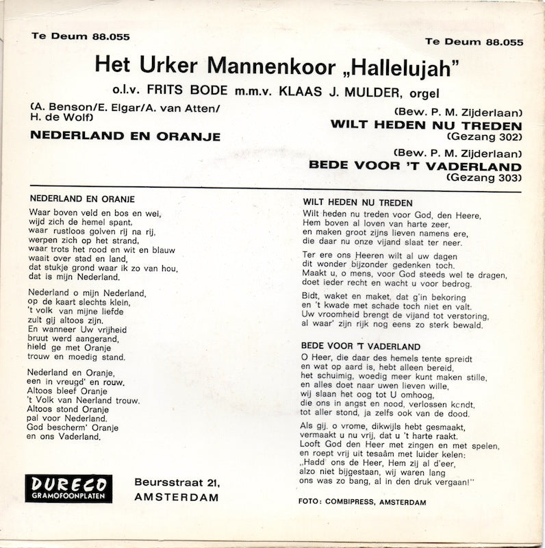 Urker Mannenkoor Hallelujah - Nederland En Oranje 03318 Vinyl Singles Vinyl Goed / Hoes Goed