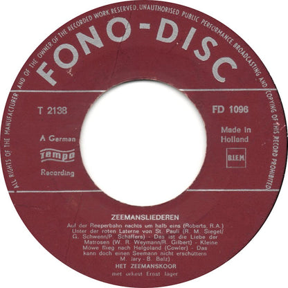 Ernst Jäger Und Sein Orchester - Zeemansliederen 42288 Vinyl Singles Vinyl Goed / Hoes Generic