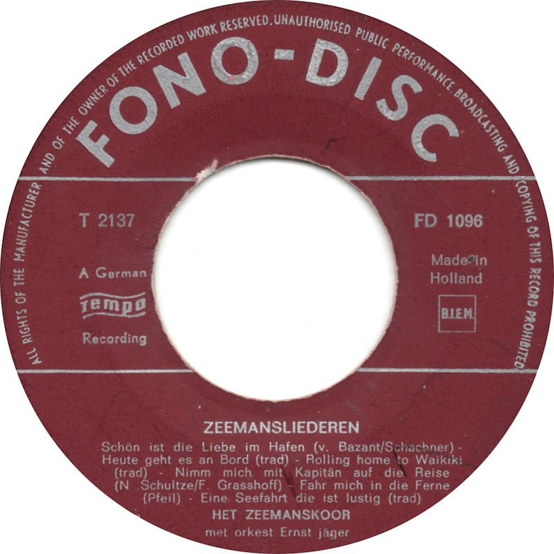 Ernst Jäger Und Sein Orchester - Zeemansliederen 42288 Vinyl Singles Vinyl Goed / Hoes Generic