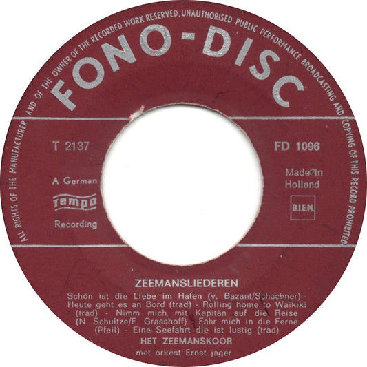 Ernst Jäger Und Sein Orchester - Zeemansliederen 42288 Vinyl Singles Vinyl Goed / Hoes Generic