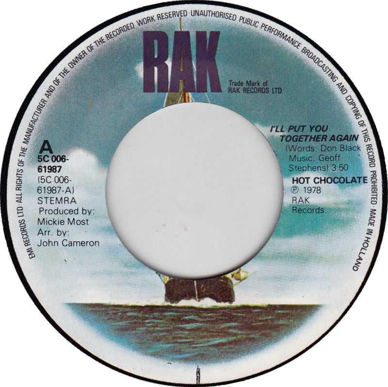 Hot Chocolate - I'll Put You Together Again Vinyl Singles Vinyl Zeer Goed / Hoesje Generic "VINYLSINGLES.NL"