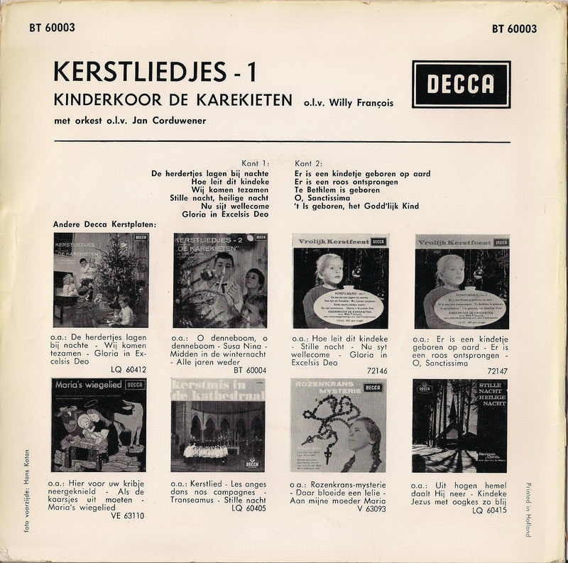 Kinderkoor De Karekieten - Kerstliedjes 1 34885 Vinyl Singles EP Vinyl Goed / Hoes Goed