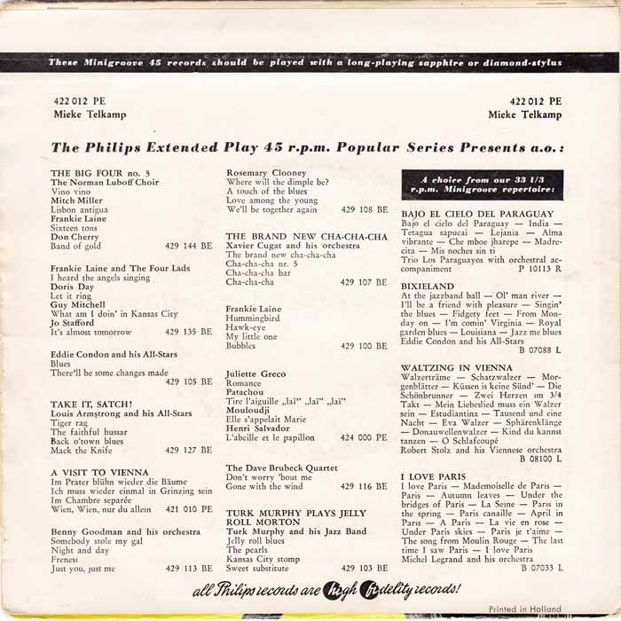 Mieke Telkamp - Morgen Komm' Ich Wieder 33810 Vinyl Singles EP Vinyl Goed / Hoes Goed