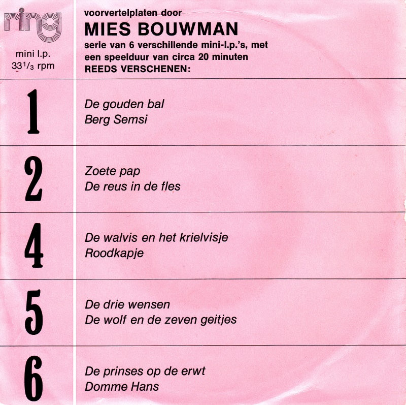 Mies Bouwman - Voorvertelplaat Door Mies Bouwman 3 05504 Vinyl Singles Vinyl Goed / Hoes Goed