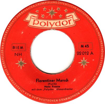 Hans Freese - Florentiner Marsch Vinyl Singles Vinyl Zeer Goed / Hoesje Generic "VINYLSINGLES.NL"