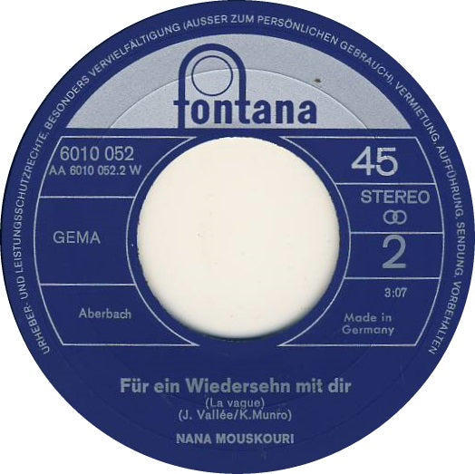 Nana Mouskouri - Das Darfst Du Niemals Vergessen 16998 Vinyl Singles Vinyl Goed / Hoes Goed