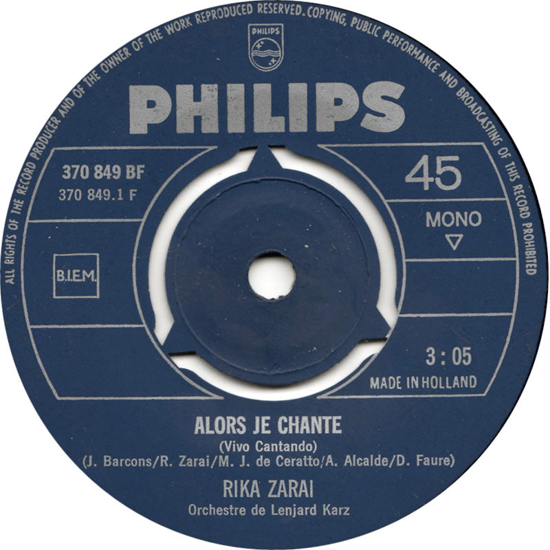 Rika Zarai - Alors Je Chante 02183 Vinyl Singles Vinyl Goed / Hoes Goed