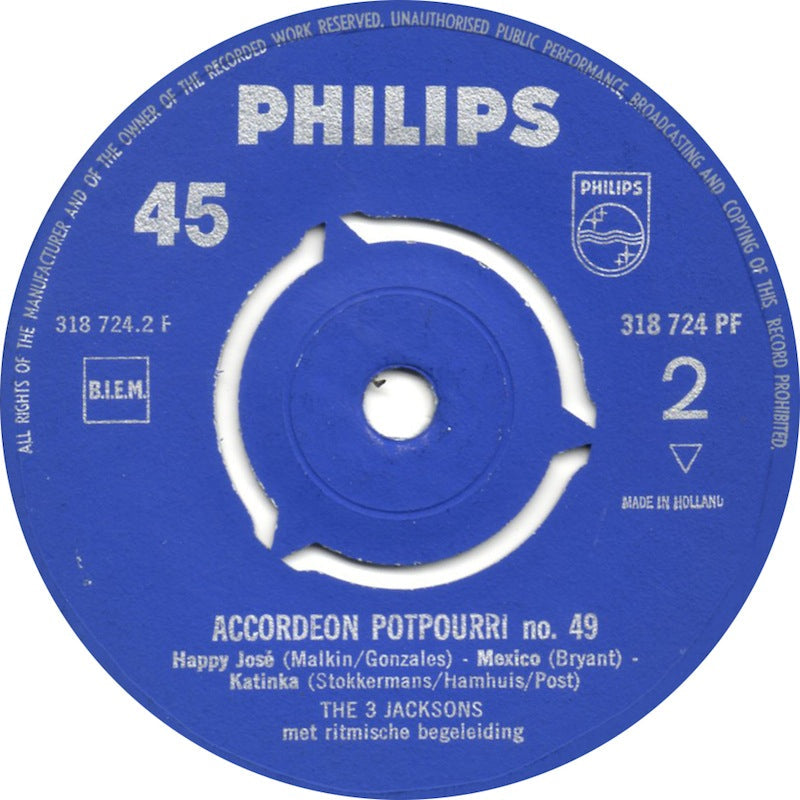 3 Jacksons - Accordeon Potpourri No. 49 42766 vinylsingle Vinyl Goed / Hoes Generic