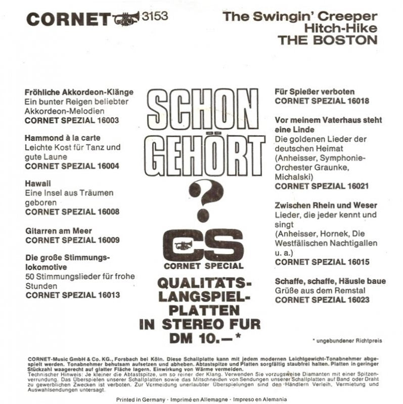 Boston - The Swingin' Creeper Vinyl Singles Vinyl Zeer Goed / Hoesje Redelijk "VINYLSINGLES.NL"
