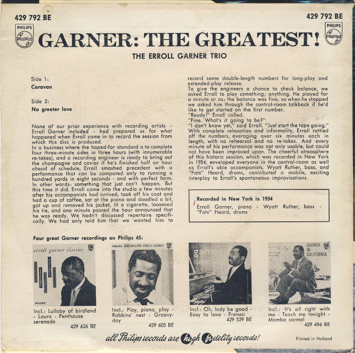 Erroll Garner Trio - Garner : The Greatest 06646 Vinyl Singles EP Vinyl Goed / Hoes Goed
