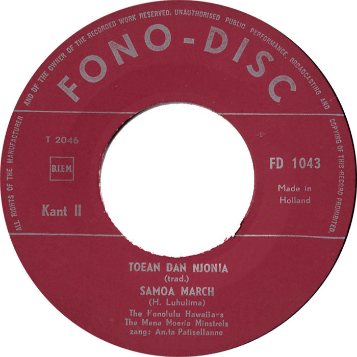 Honolulu Hawaiians - Hawaii & Krontjong No. 1 Vinyl Singles EP Vinyl Zeer Goed / Hoesje Goed "VINYLSINGLES.NL"