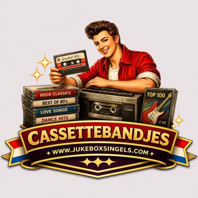 Illustratie van een retro cassettebandje met een jongeman in een sterrenachtige setting.
