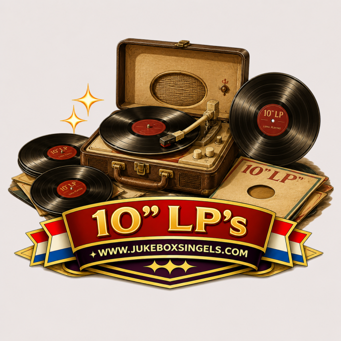 Vintage platenspeler en 10" lp's, met een retro uitstraling en sprankelende elementen.